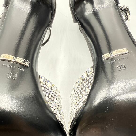 Gucci Ilse Crystal-Embellished Open Toe Satin Heel Sandals Black  EU 39 US 9 - Picture 9 of 14